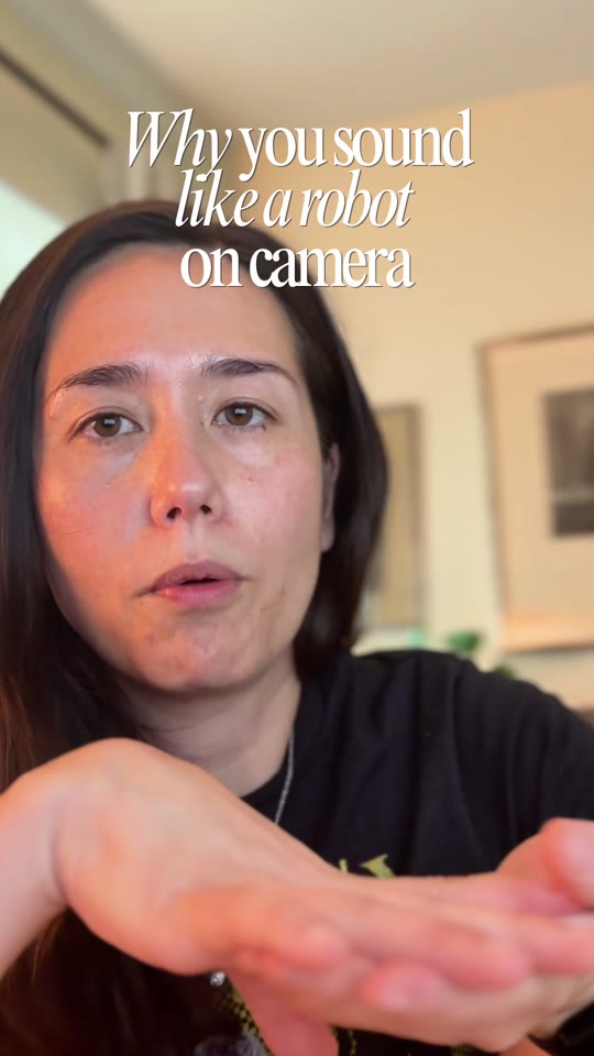 Still from Sondra's Reel with the on-screen text: Why you sound like a robot on camera