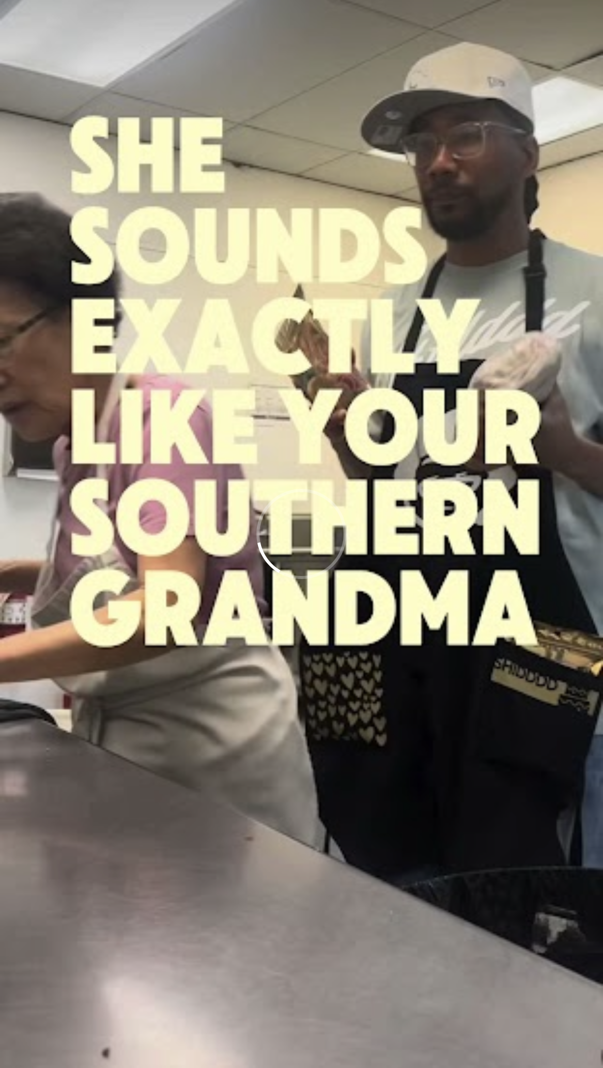 Still from Sondra's TikTok with the on-screen text: She sounds exactly like your southern grandma
